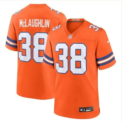 Orange NFL football jersey with number 38 from Jaleel McLaughlin Denver Broncos Nike Mile High Collection