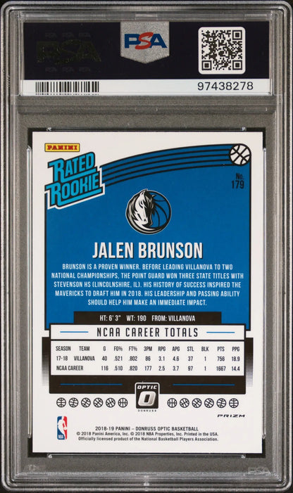 PSA-graded Jalen Brunson 2018 Donruss Optic Shock #179 basketball trading card