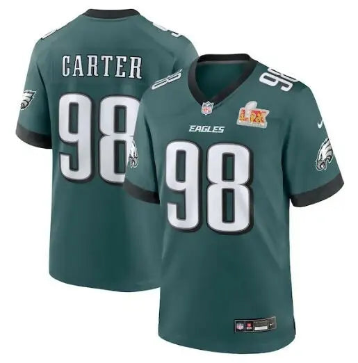 Green Philadelphia Eagles Nike Super Bowl LIX jersey with CARTER on back