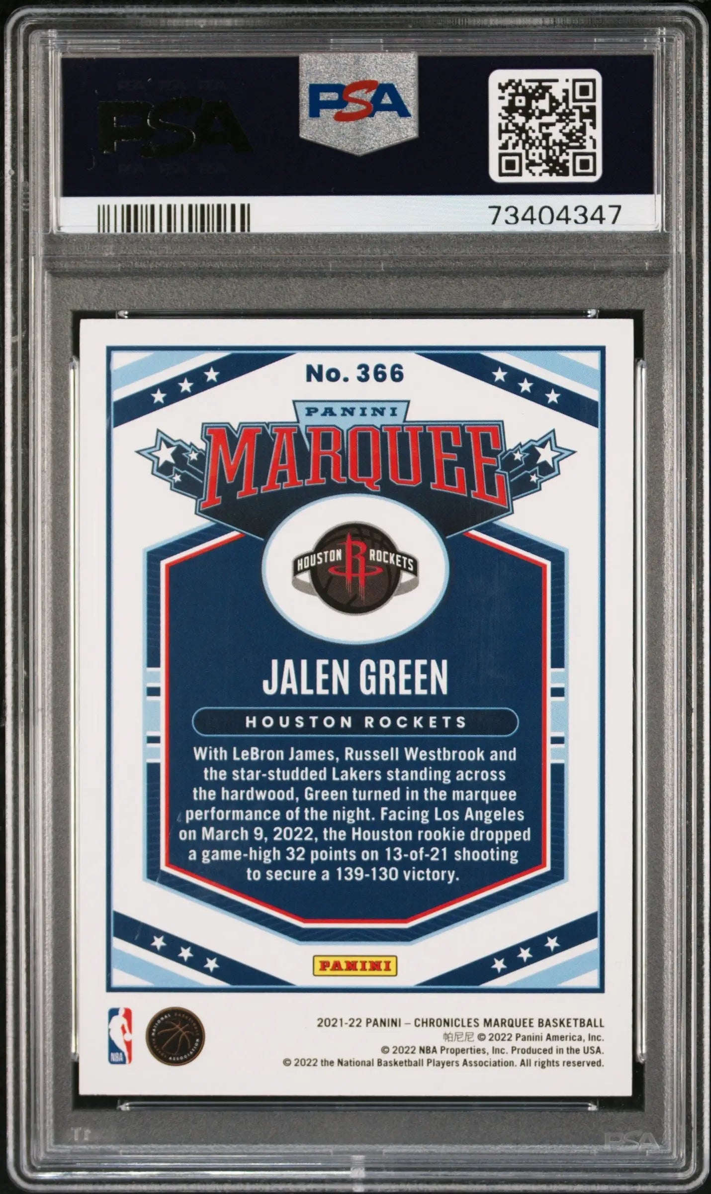A graded Jalen Green Chronicles Marquee Gold basketball trading card PSA 9 Mint