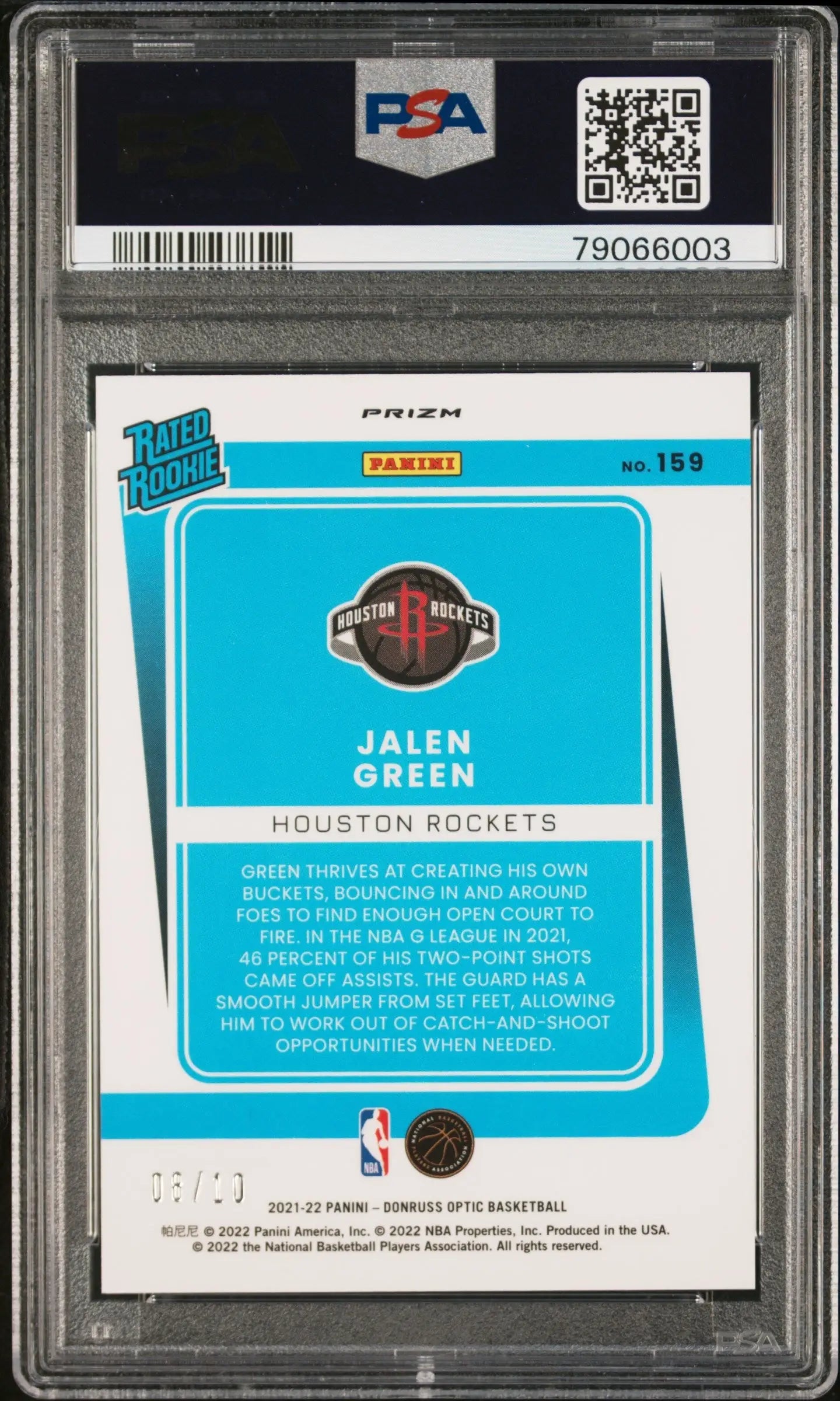 PSA-graded Jalen Green 2021 Donruss Optic Fast Break Gold basketball card with teal back