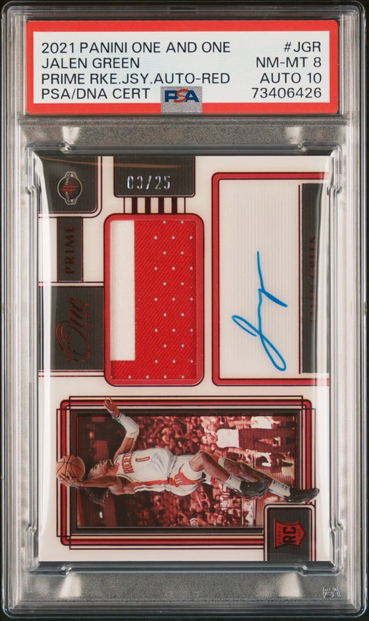 PSA-graded Jalen Green 2021 Panini One and One Prime Rookie Jersey Red card with autograph