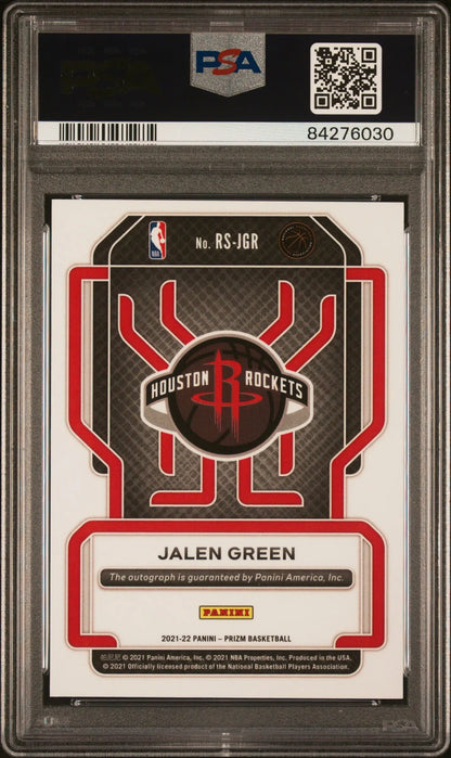 Graded Jalen Green Houston Rockets Panini Prizm rookie autographs card with PSA 10 auto