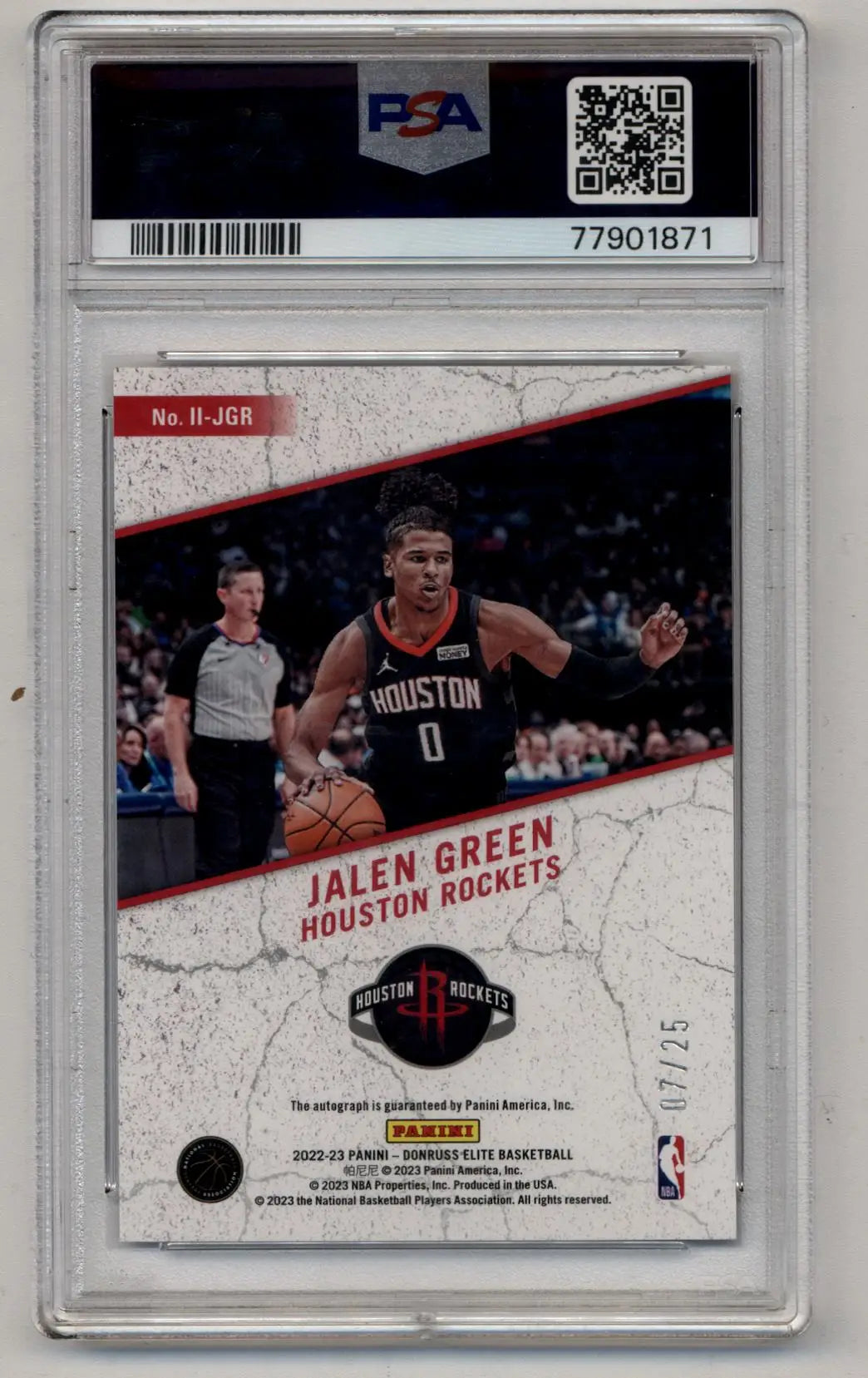 Graded Jalen Green Houston Rockets basketball trading card from Donruss Elite Impact Impressions Auto