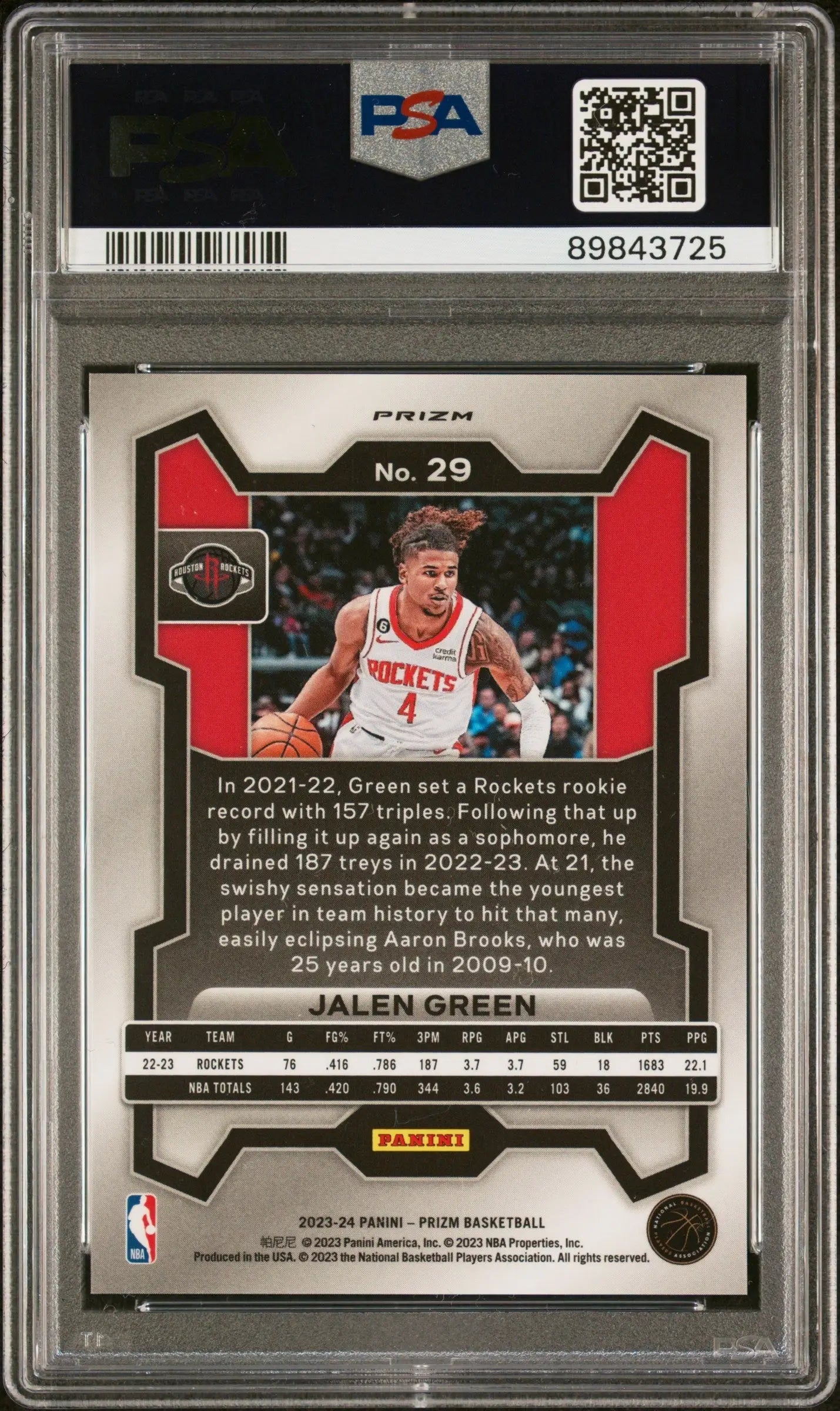 Graded Jalen Green basketball trading card Panini Prizm Snakeskin PSA 9 Mint