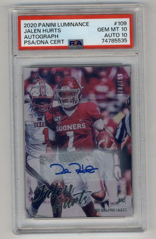 Jalen Hurts 2020 Luminance Auto 078/199 PSA 10 Gem Mint Auto 10 - Singles