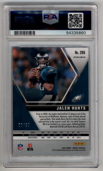 Jalen Hurts 2020 Mosaic No Huddle Pink 06/20 #265 PSA 10 Gem Mint - Singles