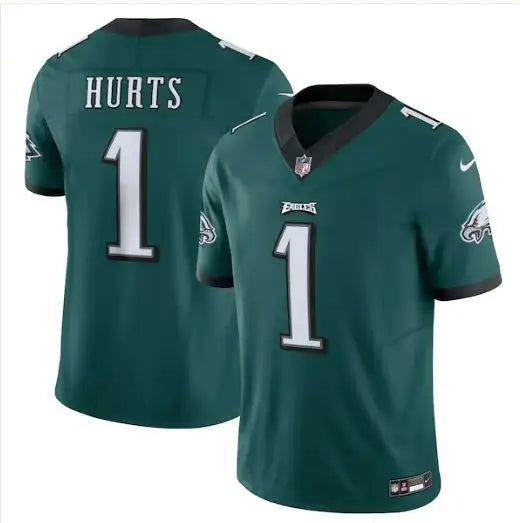 Dark green Jalen Hurts Philadelphia Eagles Nike Vapor F.U.S.E. limited jersey with number 1