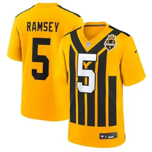 Yellow and black striped Jalen Ramsey Pittsburgh Steelers Nike Throwback Game Jersey with number 5