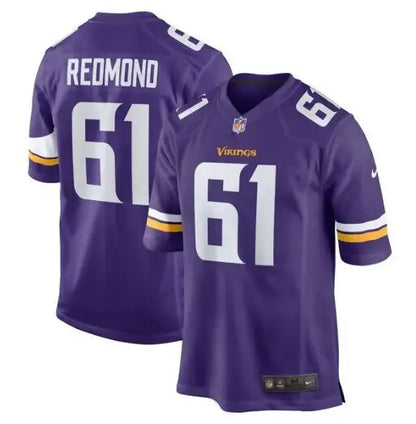 Purple and white Jalen Redmond Minnesota Vikings Nike Game Jersey with number 61
