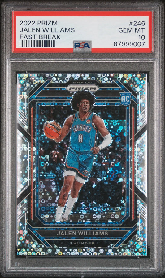 Graded Jalen Williams basketball card from 2022 Panini Prizm Fast Break PSA 10