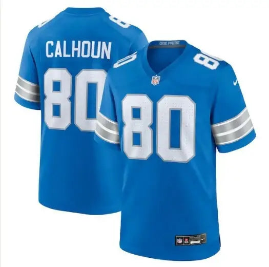 Blue Jalon Calhoun Detroit Lions Nike Game Jersey with 80 and Calhoun in white