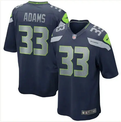 Navy blue Jamal Adams Seattle Seahawks Nike Game Jersey number 33 on display