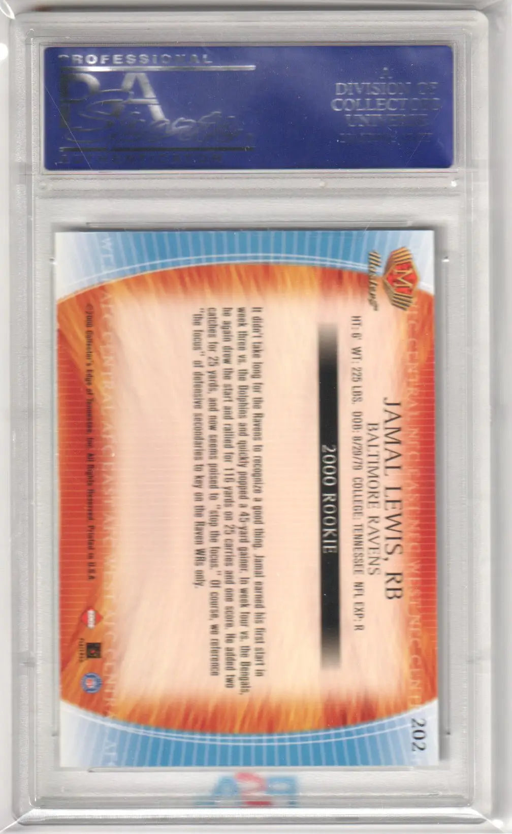Jamal Lewis rookie card from Collector’s Edge Masters series, PSA 10 GEM MINT rusted Ravens card