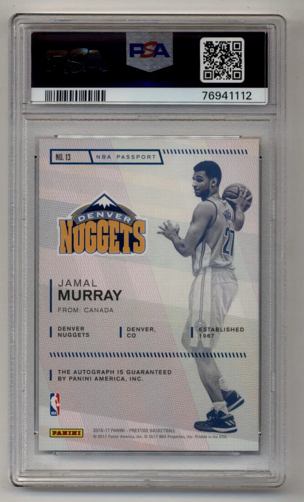 Jamal Murray 2016-17 Prestige NBA Passport Signature 79/99 PSA 9 Mint Auto 10 - Singles