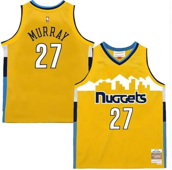 Yellow Denver Nuggets Jamal Murray Swingman Jersey with blue trim and white accents