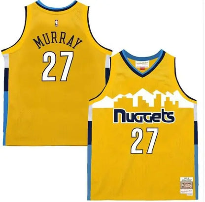 Yellow Denver Nuggets Jamal Murray Swingman Jersey with blue trim and white accents