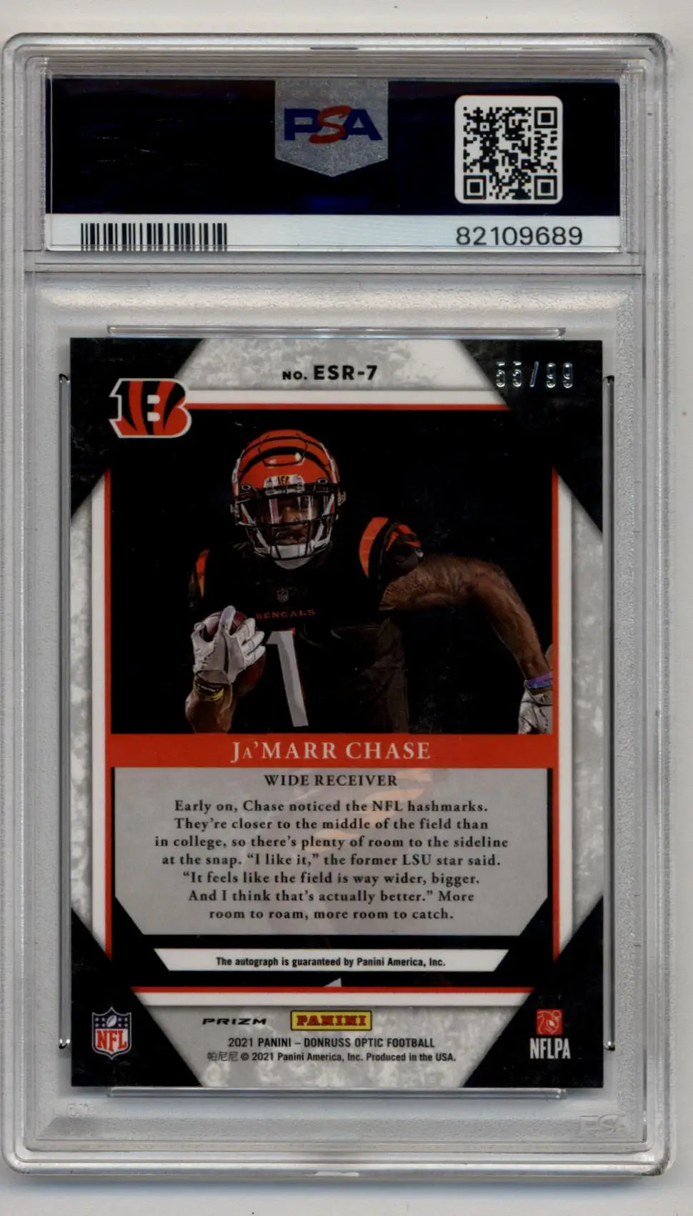 PSA-graded Ja’Marr Chase 2021 Donruss Optic Elite Series Rookies Auto trading card