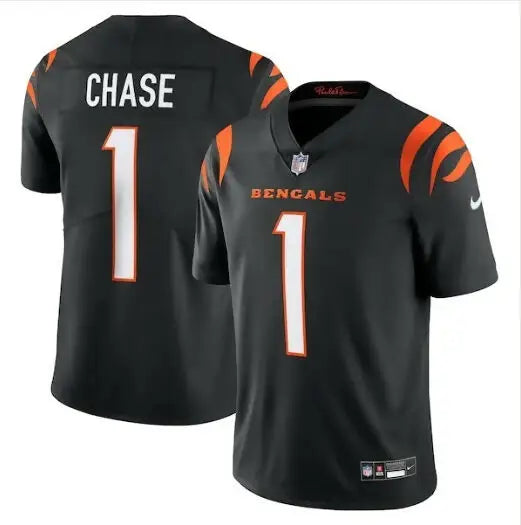 Black Cincinnati Bengals Ja’Marr Chase Nike Vapor Untouchable Limited Jersey displaying jersey front