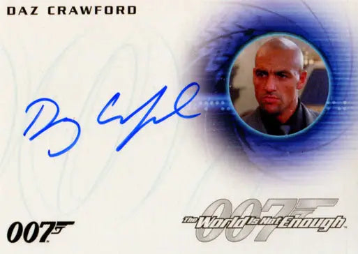 Autographed trading card of Daz Crawford as Zukovsky’s Henchman on a blue background
