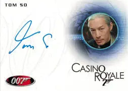 Autographed James Bond trading card featuring circular portrait and Casino Royale text