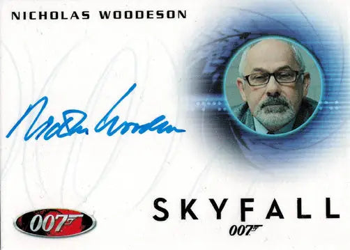Autograph card of Nicholas Woodeson as Dr. Hall from Skyfall trading cards
