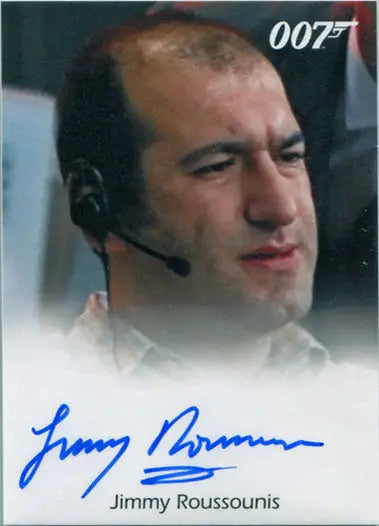 Autographed trading card featuring Jimmy Roussounis as Technician from James Bond Archives 2017