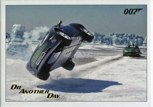 Car flips mid-air on ice in James Bond Archives 2017 Gold Foil trading card