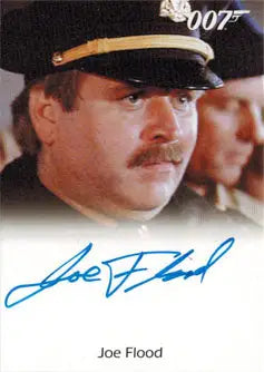 Close-up portrait of Joe Flood as Police Captain in a Naval officer’s cap autograph card