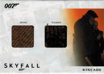 Movie memorabilia costume card featuring fabric swatches from Skyfall with Albert Finney as Kincade