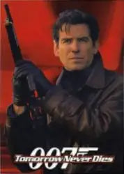 Man in black jacket with assault rifle on James Bond Tomorrow Never Dies promo card