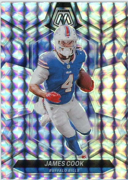 James Cook Buffalo Bills football card from 2024 Panini Mosaic series