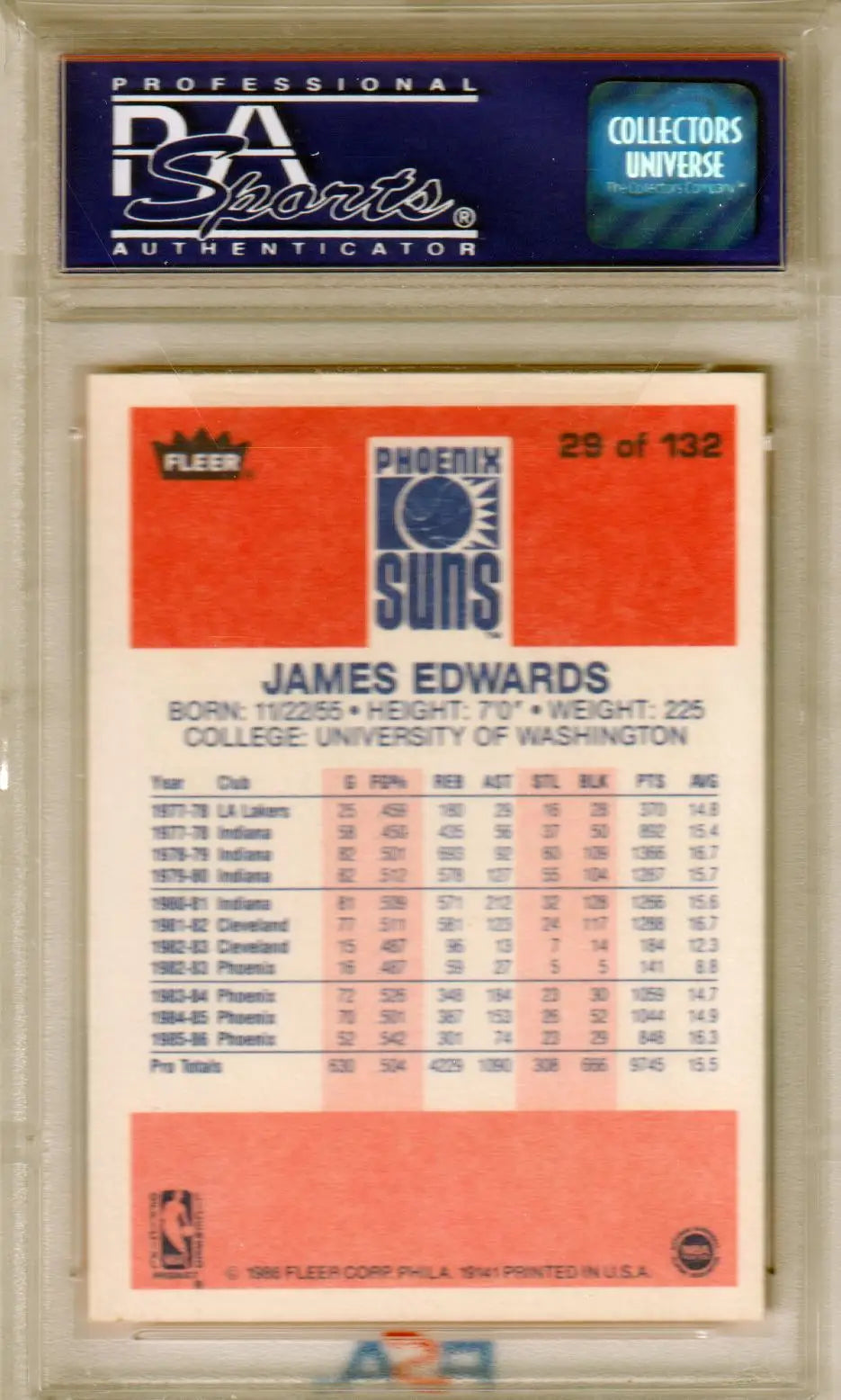James Edwards basketball card from Columbia Hobby mint Suns 1986 Fleer PSA 9