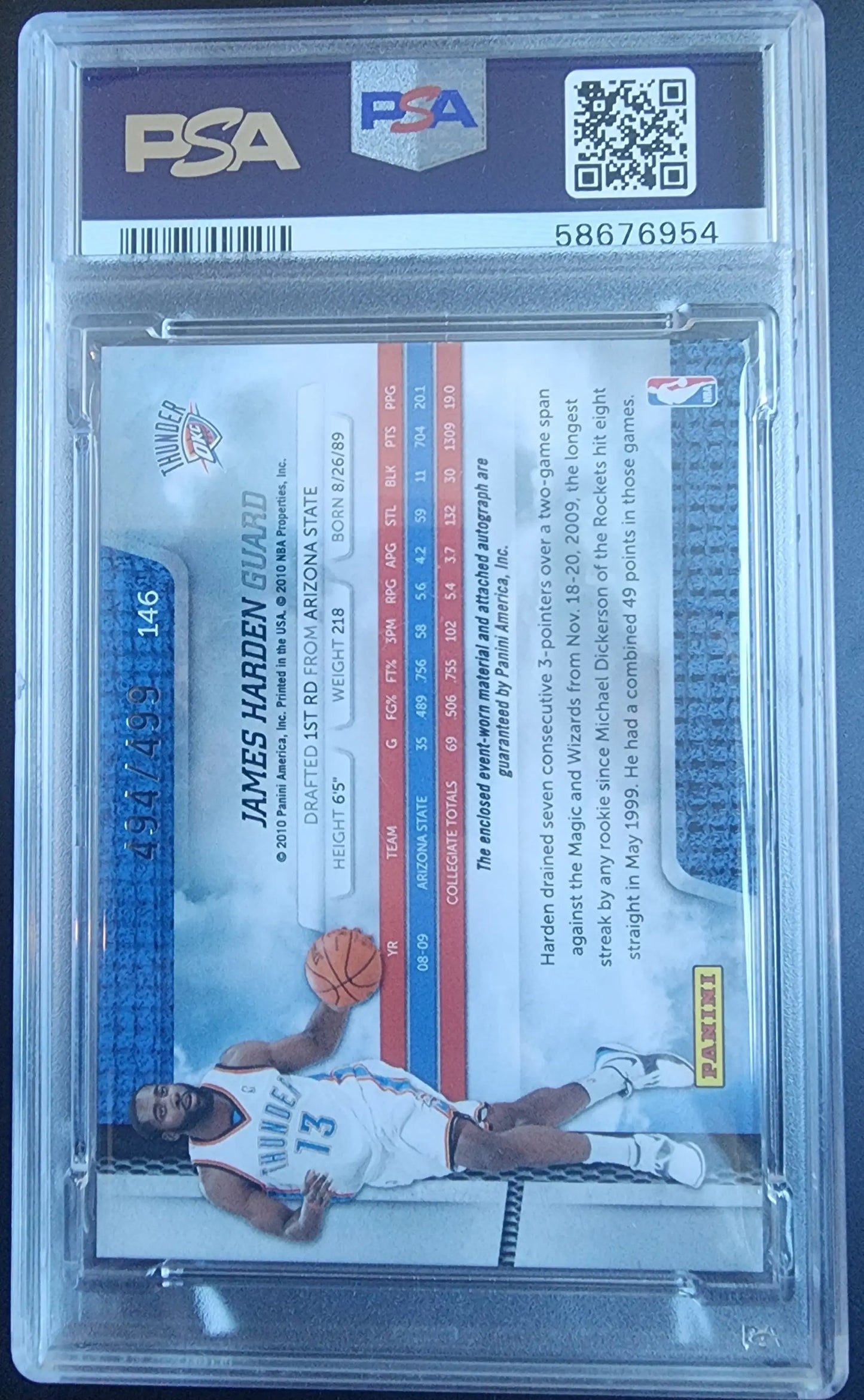 James Harden Oklahoma City Thunder Panini Absolute Patch Auto basketball card PSA 8