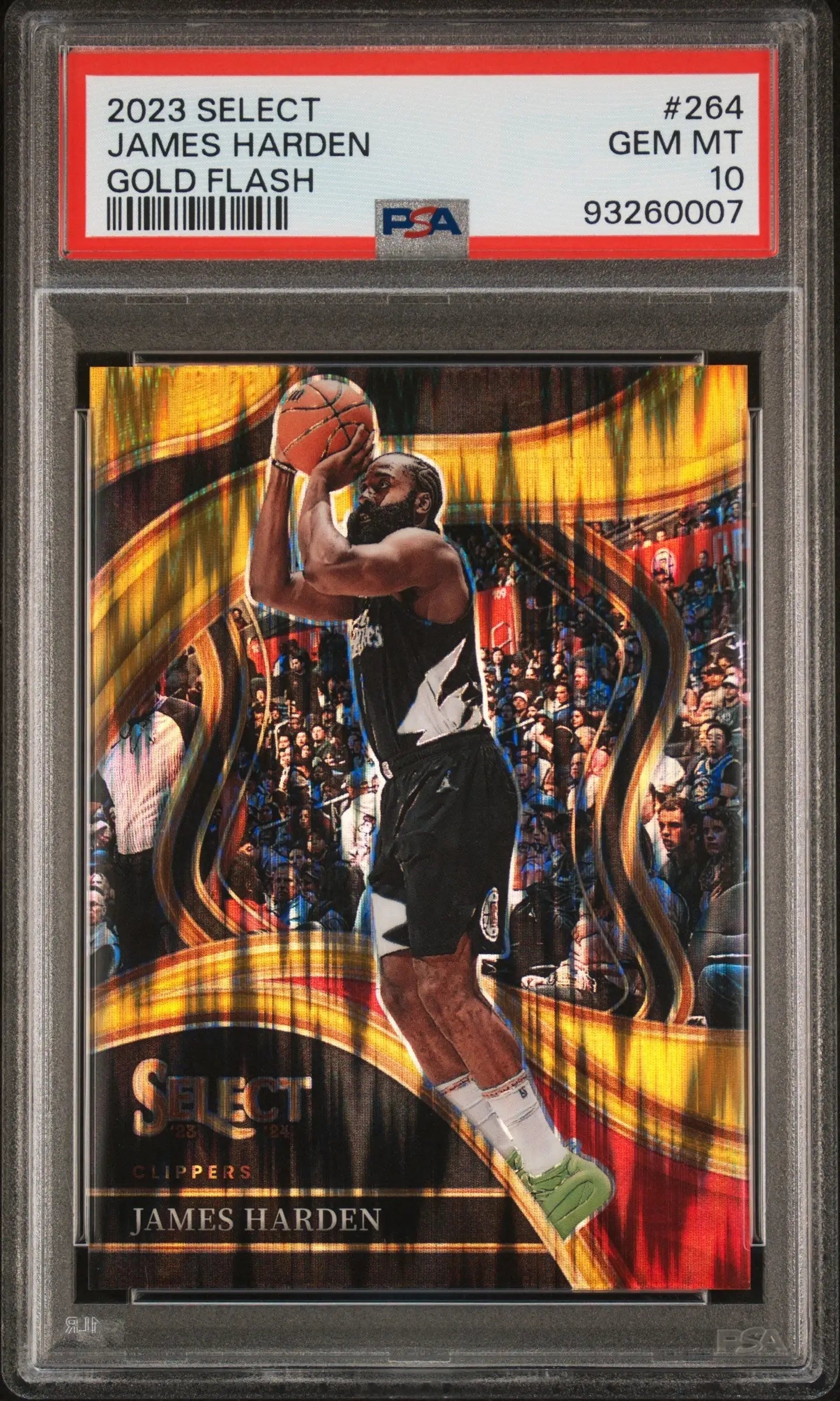PSA graded 2021 James Harden Gold Flash basketball card in protective case from Panini Select