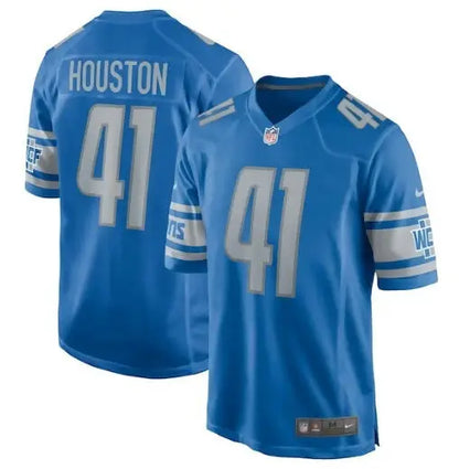 Blue NFL Detroit Lions James Houston #41 Houston game jersey displayed in product image