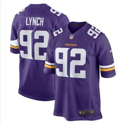 Purple Minnesota Vikings James Lynch Nike Game Player Jersey with number 92 and LYNCH on back