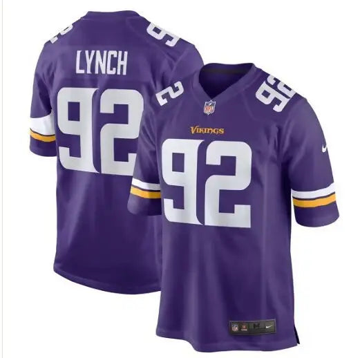 Purple Minnesota Vikings James Lynch Nike Game Player Jersey with number 92 and LYNCH on back