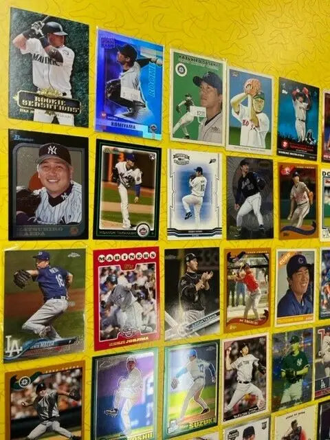 Japanese Baseball Card Lot featuring Ichiro, Tanaka, Maeda, Sasaki, and Matsui collectibles