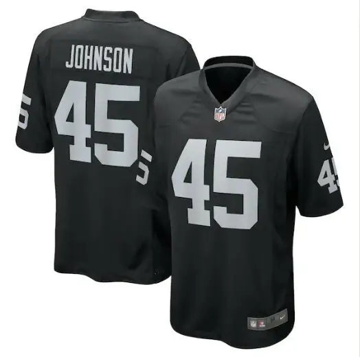 Black Las Vegas Raiders Jaquan Johnson Nike Game Jersey with 45 on front and back