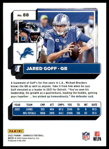 Jared Goff football card from 2022 Donruss Detroit Lions product