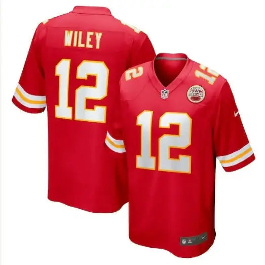 Two red Jared Wiley Kansas City Chiefs jerseys with number 12 for Kansas City fans