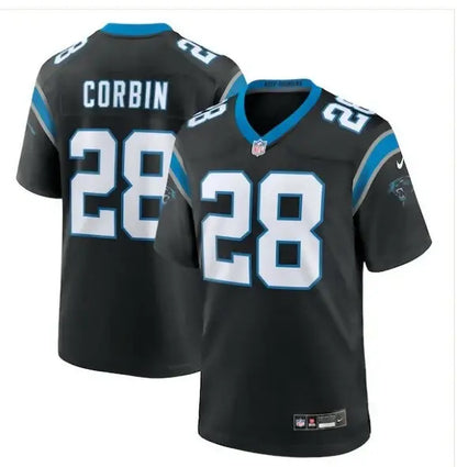 Black Jashaun Corbin Carolina Panthers Nike Game Jersey with number 28 and CORBIN on back