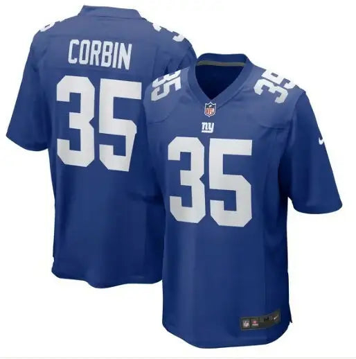 Blue New York Giants Jashaun Corbin #35 Nike Game Jersey displayed in product image