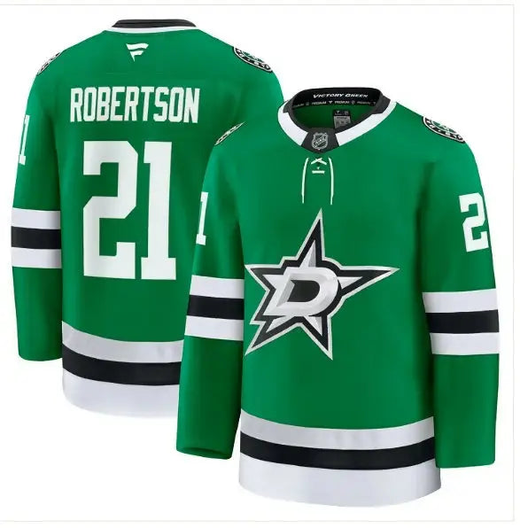 Green Dallas Stars hockey jersey Jason Robertson Alternate Premium Kelly Green display