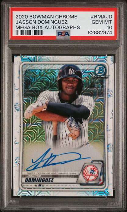 Graded 2020 Bowman Chrome Mega Box Auto Jasson Dominguez baseball card PSA 10 Gem Mint