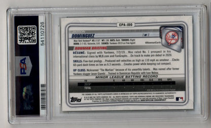 Jasson Dominguez 2020 Bowman Chrome Prospect Green Shimmer Auto 84/99 PSA 9 Mint - Singles