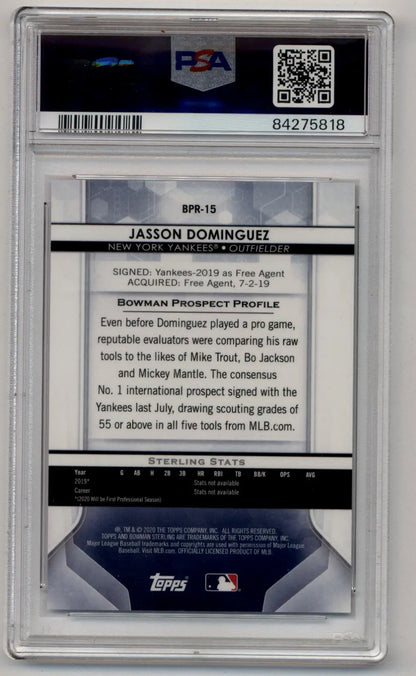 Graded Jasson Dominguez Bowman Sterling Pink Refractor trading card 64/75 PSA 10