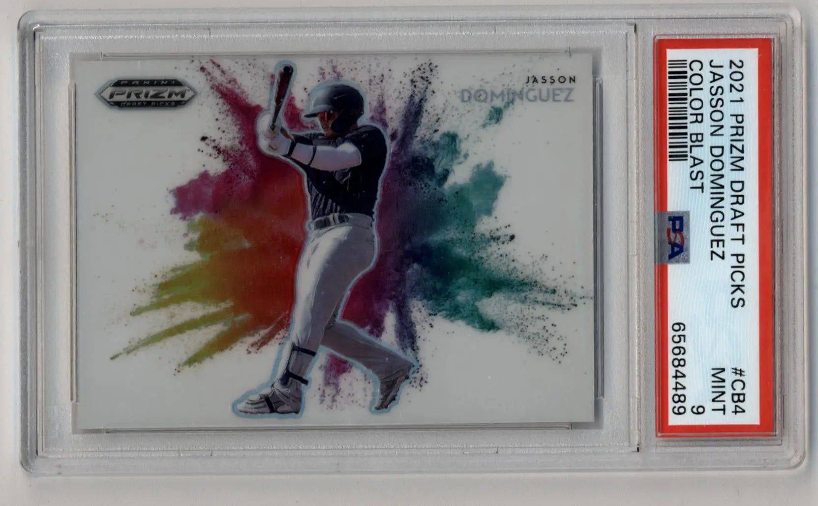 Jasson Dominguez 2021 Prizm Draft Picks Color Blast baseball card PSA 9 Mint