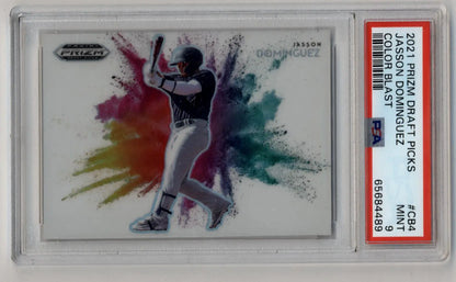 Jasson Dominguez 2021 Prizm Draft Picks Color Blast baseball card PSA 9 Mint